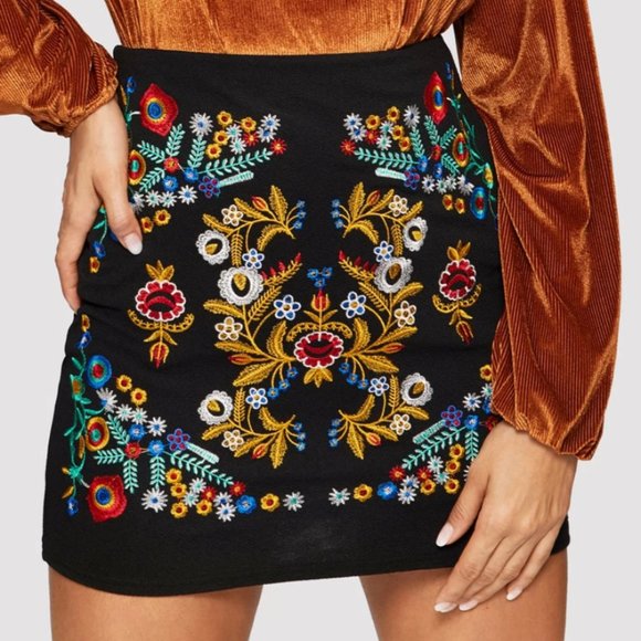 SHEIN Dresses & Skirts - Shein Floral Embroidered High Waisted Mini Skirt